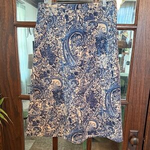 Denim & Co Blue Paisley Linen Blend A-Line Skirt Plus Size 1X Elastic Waist